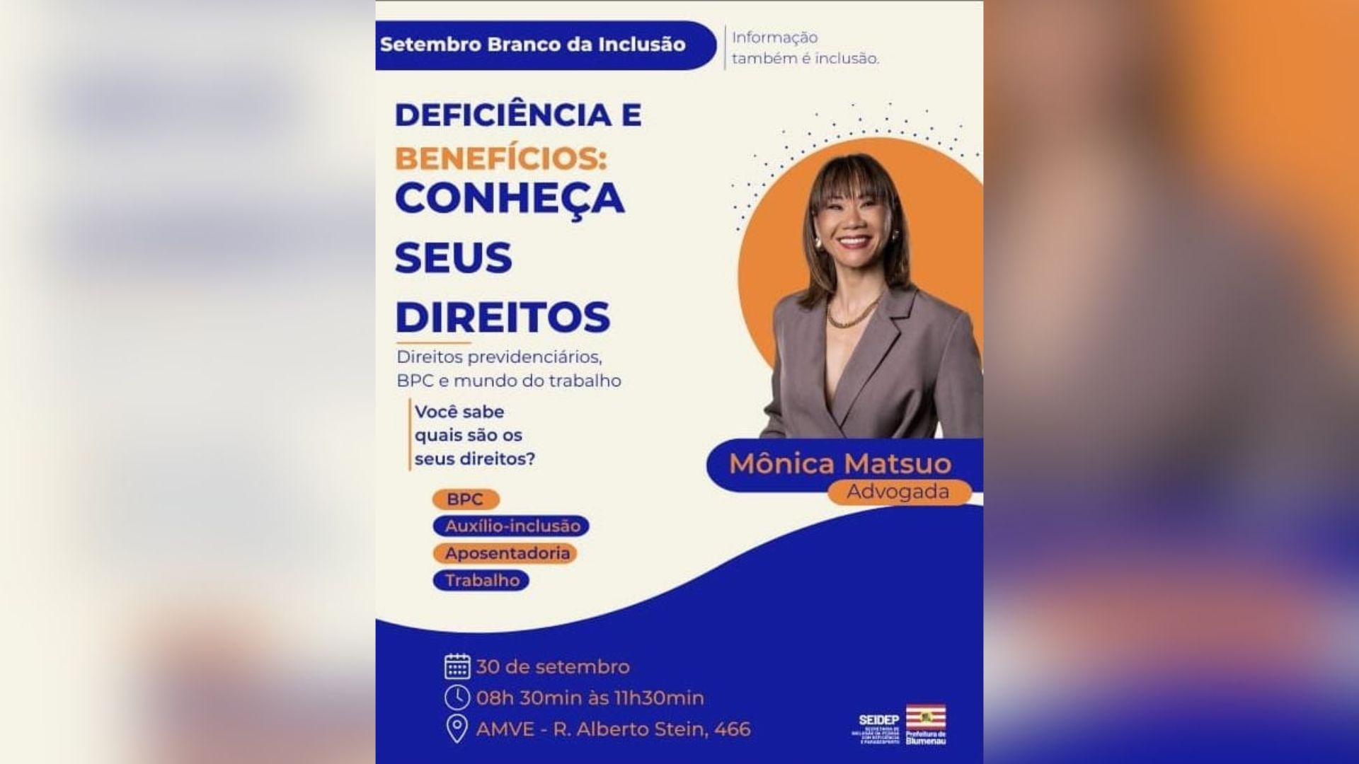 Prefeitura de Blumenau encerra setembro branco com palestra sobre deficiência, inclusão e proteção previdenciária